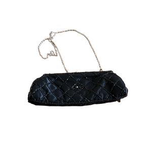 Elegant Black Quilted Clutch with Silver Chain